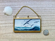 "Ocean Waves" Mini Original Painting in Hanging Brass Frame