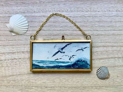 "Ocean Waves" Mini Original Painting in Hanging Brass Frame