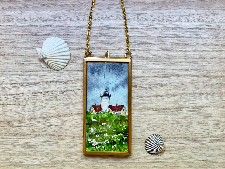 "Nobska Light" Mini Original Painting in Hanging Brass Frame