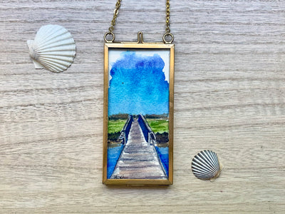 "Sandwich Boardwalk" Mini Original Painting in Hanging Brass Frame