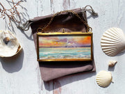 Ocean Skies, Mini Original Painting in Hanging Brass Frame