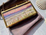 Pink Sunset Mini Original Painting in Hanging Brass Frame