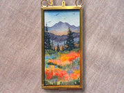 Colorful Mountain Meadow, Mini Original Painting in Hanging Brass Frame