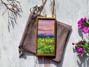 Purple Skies, Mini Original Painting in Hanging Brass Frame
