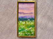 Purple Skies, Mini Original Painting in Hanging Brass Frame