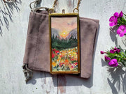 Wildflower Mountain Meadow, Mini Original Painting in Hanging Brass Frame