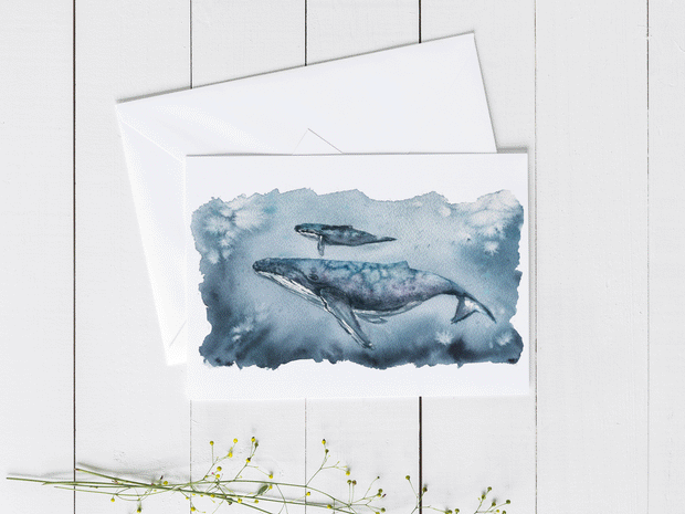 Undersea Whale Mama 5x7 Blank Greeting Card
