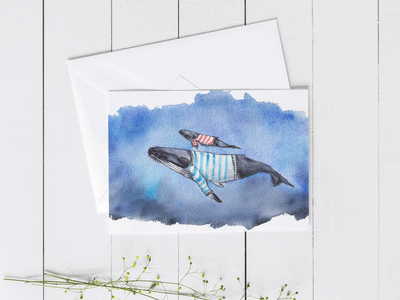 Whale Shirt Family  5x7 Blank Greeting Card