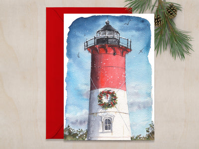 Nauset Light Christmas 5x7 Blank Christmas Greeting Card