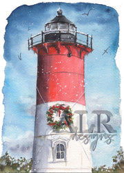 Nauset Light Christmas 5x7 Blank Christmas Greeting Card