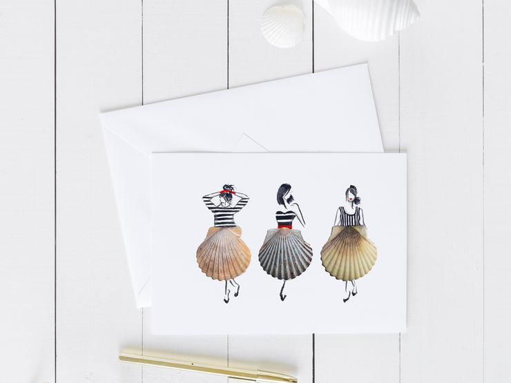 Shells and Stripes Ladies 5x7 Blank Greeting Card with Different Variations!