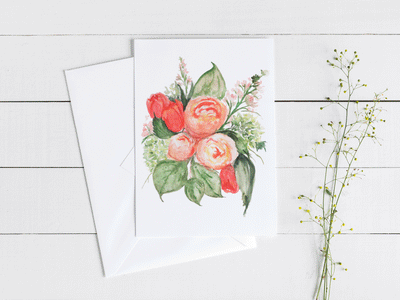 Coral Florals 5x7 Blank Greeting Card