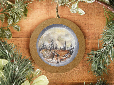 Hand-painted Watercolor "Full Moon Fox" Ornament