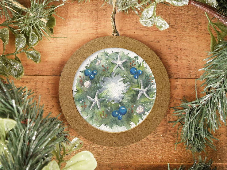 Hand-painted Watercolor "Coastal Wreath" Ornament