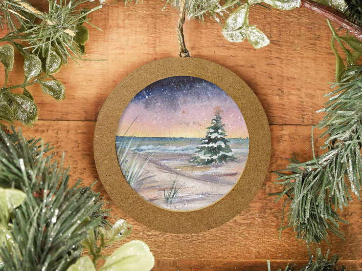 Hand-painted Watercolor "Christmas Sunset" Ornament