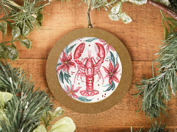 Hand-painted Watercolor "Christmas Lobster" Ornament