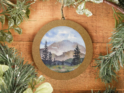 Hand-painted Watercolor "Mountainside" Ornament