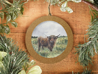 Hand-painted Watercolor "Highland Cow" Ornament