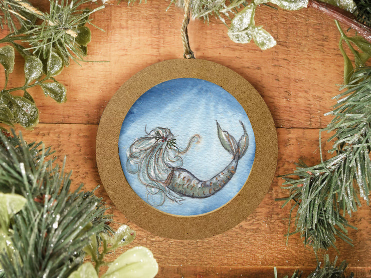 Hand-painted Watercolor "Christmas Mermaid" Ornament