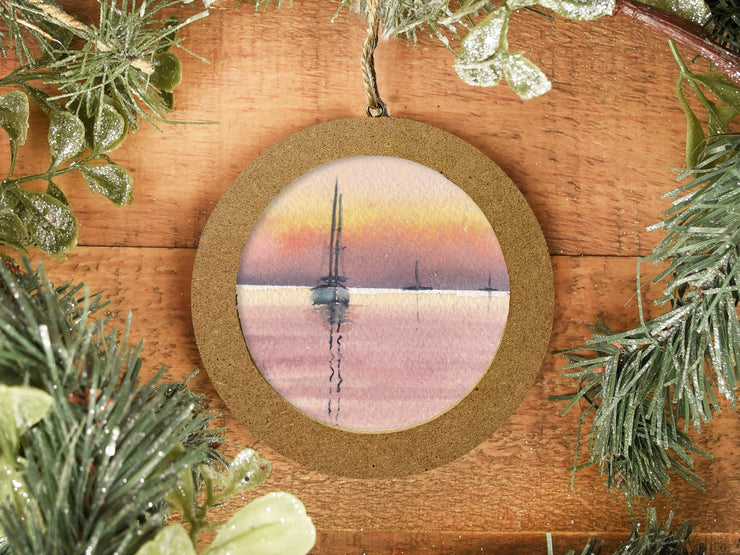 Hand-painted Watercolor "Sunset Sailing" Ornament