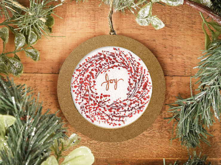 Hand-painted Watercolor "Joy Wreath" Ornament