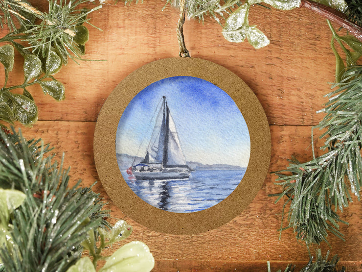 Hand-painted Watercolor "Sail Away" Ornament