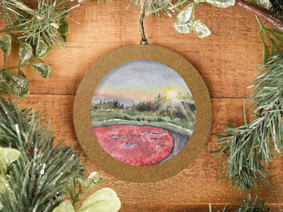 Hand-painted Watercolor "Cranberry Bog Harvest" Ornament