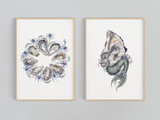 Oyster Mermaid – Set of 2 Coastal Watercolor Prints