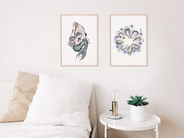 Oyster Mermaid – Set of 2 Coastal Watercolor Prints