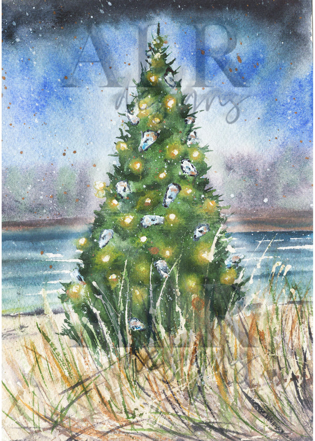 Oyster Christmas Tree 5x7 Blank Christmas Greeting Card