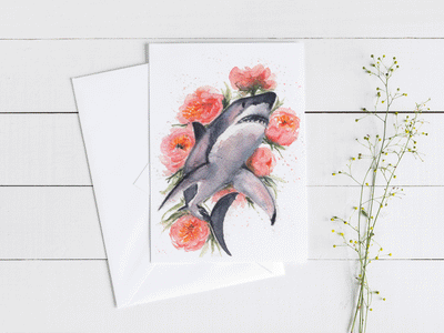 Peony Shark 5x7 Blank Greeting Card