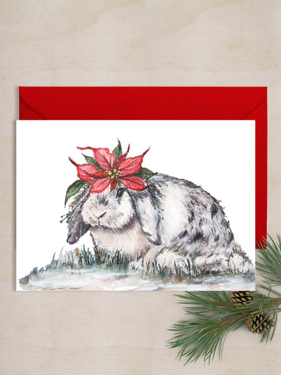 2022 Poinsettia Bunny 5x7 Blank Christmas Greeting Card