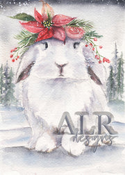 Poinsettia Bunny 2021 5x7 Blank Christmas Greeting Card