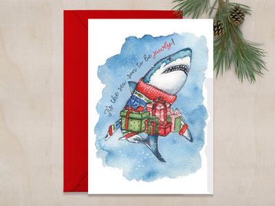 Present Shark 5x7 Blank Christmas Greeting Card