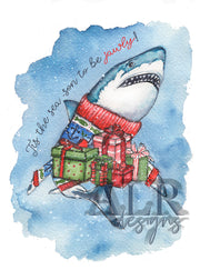 Present Shark 5x7 Blank Christmas Greeting Card