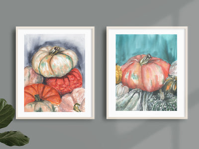 Watercolor Pumpkin, SET OF 2, 8x10 or 5x7 Fine Art Print Set