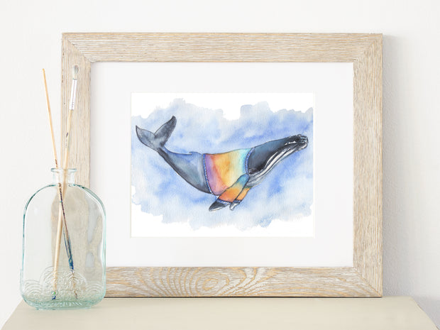Rainbow Shirt Whale 5x7 or 8x10 Fine Art Print