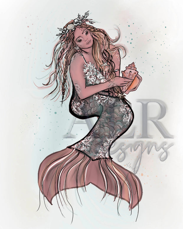 Rose Mermaid Maven fine art print  8x10 or 5x7 Fine Art Print