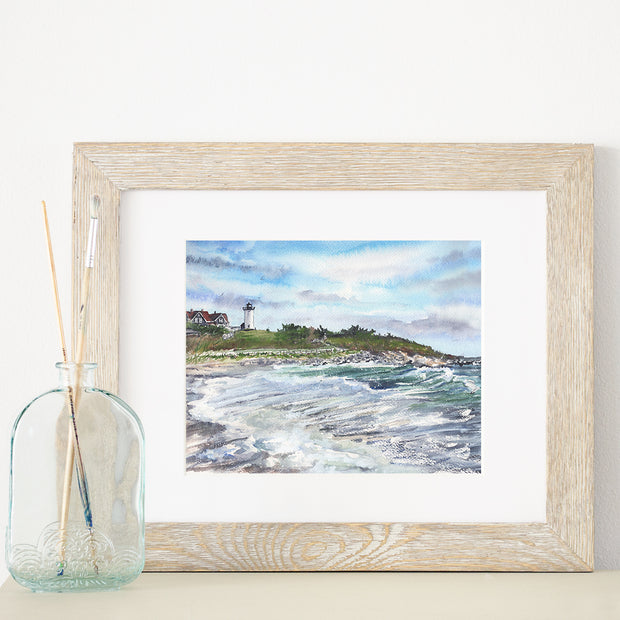 Nobska Light Summer Coastal Watercolor Print – 5x7, 8x10, or 11x14 Fine Art by ALR Designs