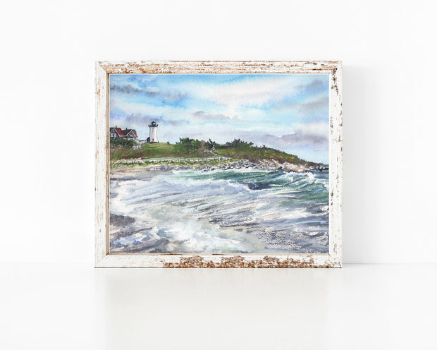 Nobska Light Summer Coastal Watercolor Print – 5x7, 8x10, or 11x14 Fine Art by ALR Designs