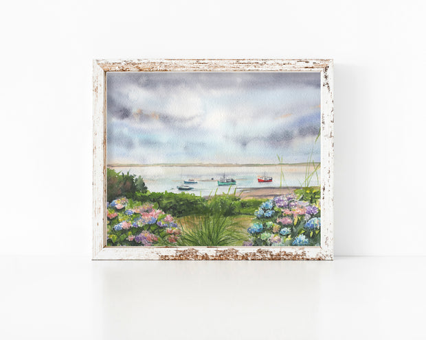 Chatham Hydrangeas Coastal Watercolor Print – 5x7, 8x10, or 11x14 Fine Art by ALR Designs