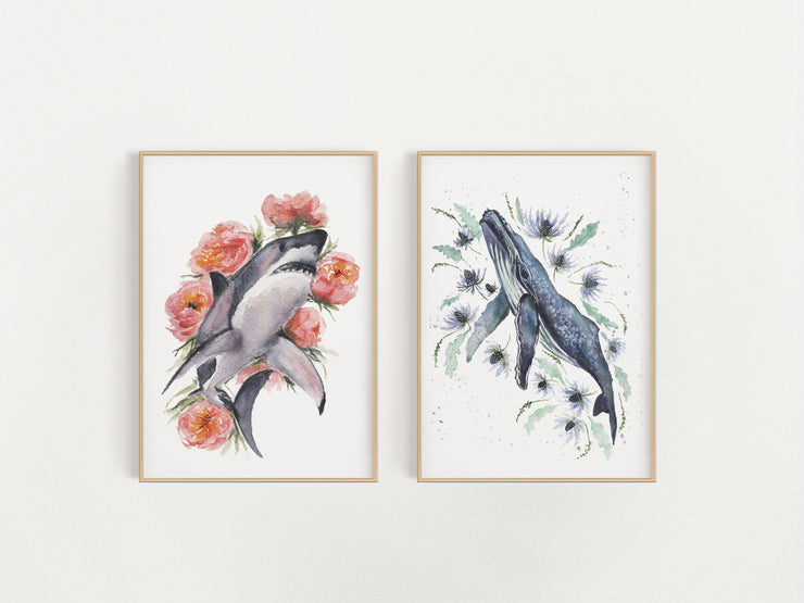 Floral Sea Life, 5x7 or 8x10, Set of 2 Fine Art Prints
