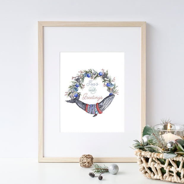 Whale Wreath 8x10 or 5x7 Fine Art Print