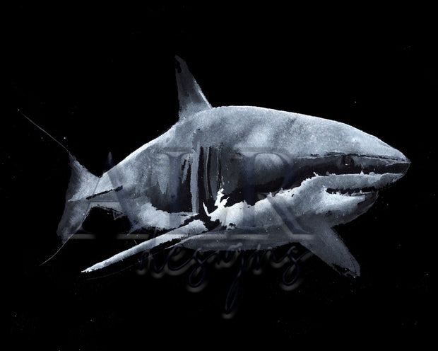 Shark in the Dark Coastal Watercolor Print  11x14 Fine Art by ALR Designs