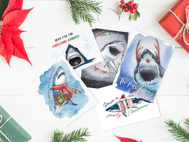 Jawly Christmas Shark, Set  of 5 Cards
