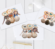 Shell Friends Card Set. Set of 6, 5x7 Blank Greeting Cards