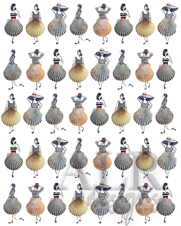 Shell Lady Summer Set of 2 Fine Art Prints