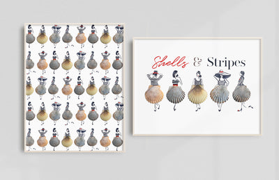 Shell Lady Summer Set of 2 Fine Art Prints