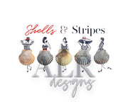 Shells and Stripes Trio 8x10 or 5x7 Fine Art Print Set
