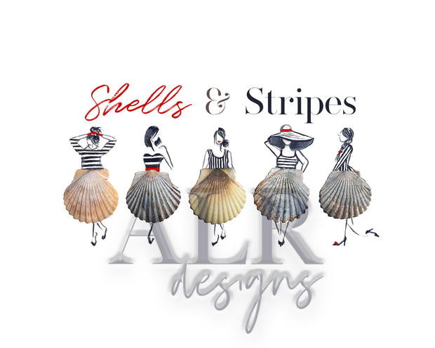 Shells and Stripes Trio 8x10 or 5x7 Fine Art Print Set